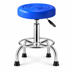 P.M.P.S.® Height Adjustable Medical Stool with 13'' Blue Cushioned Seat, 360° Swivel, Stainless Steel Frame & Foot Ring, 4 Fixed Legs I Lab Stool for Multipurpose uses