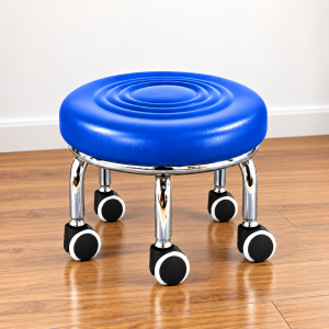 PMPS 3X Strong Stainless Steel Rolling Stool with 360° Swivel Caster Wheels, Round Blue Seat, Compact Multipurpose Mobile Stool for Kitchen, Home, Library, Garage, Pottery & Craft Work, 22 cm & 30 cm